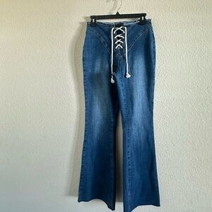 Women's Blue Lace-Up Jeans size small boot cut jeans pants